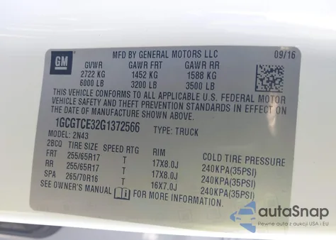 2016 Chevrolet Colorado Lt from USA, damaged, VIN 1GCGTCE32G1372566